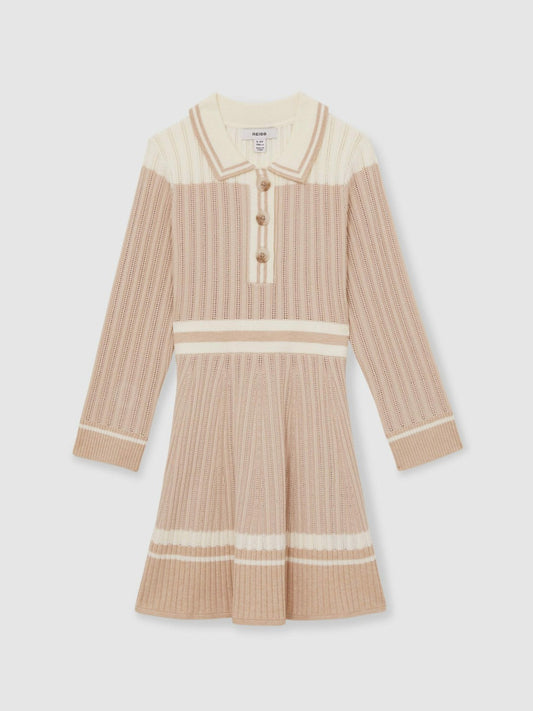 9-13 yrs Rib-Knit Pointelle Flared Dress Pale Pink | Children & Baby