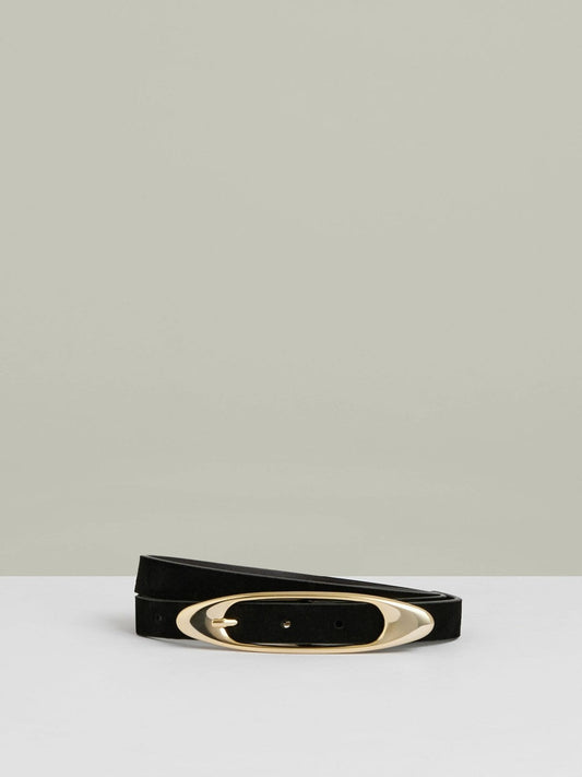 Leather Oval-Buckle Belt Black | Women