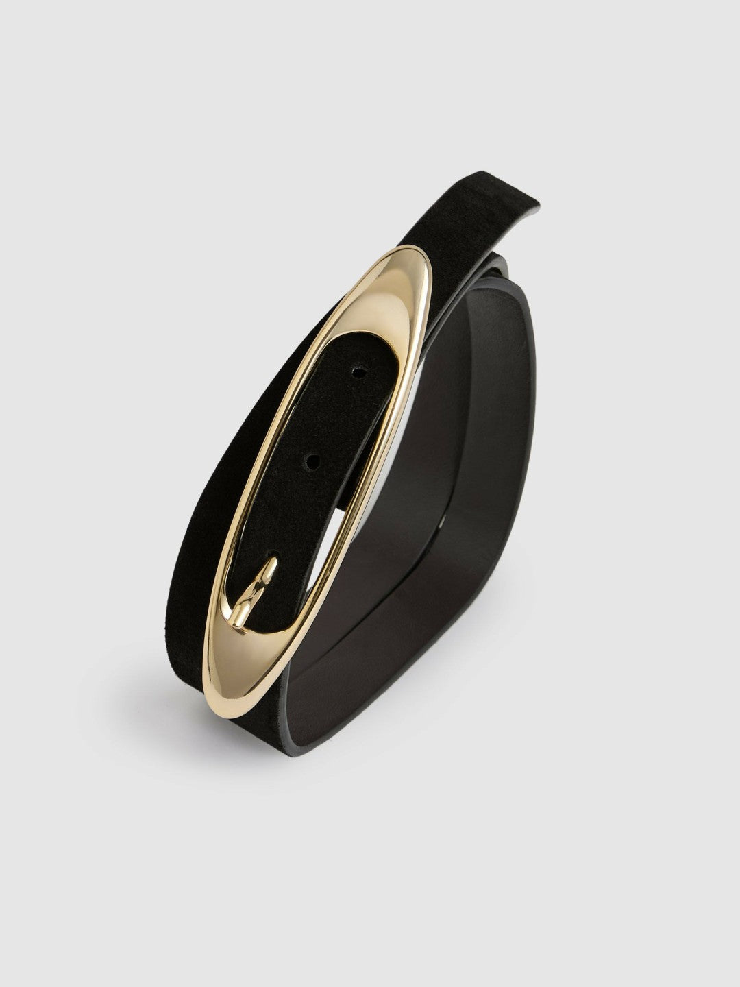 Leather Oval-Buckle Belt Black | Women