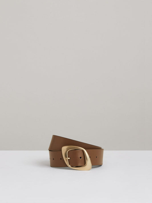 Leather Curved-Edge Buckle Belt Taupe | Women