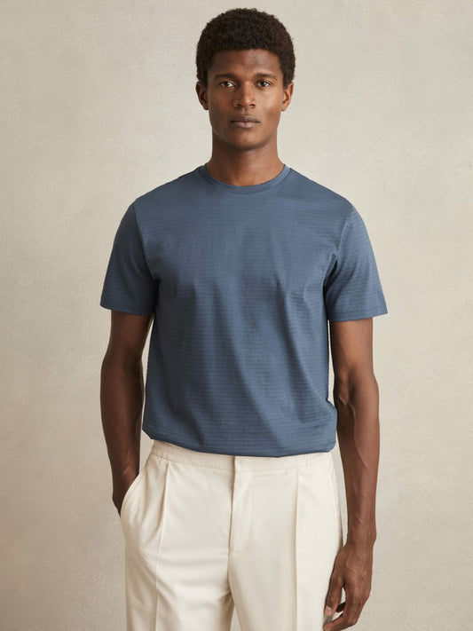 Mercerised-Cotton Ribbed T-Shirt Airforce Blue | Men