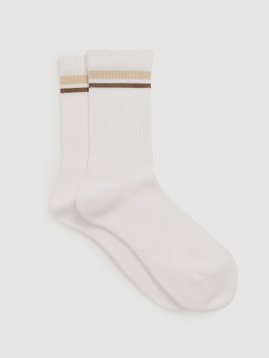 Cotton-Blend Striped Crew Socks White | Women