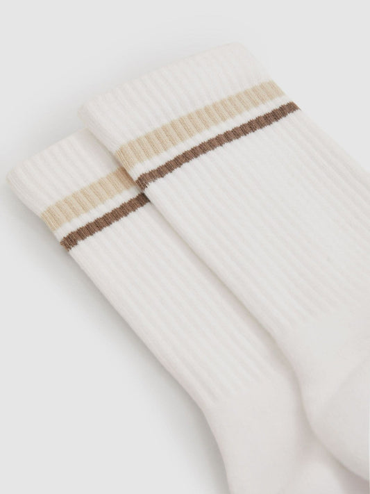 Cotton-Blend Striped Crew Socks White | Women