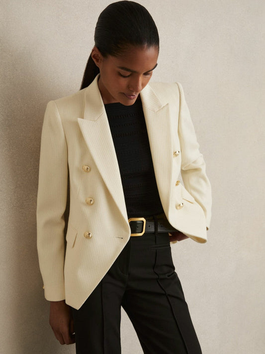 Tailored Fit Textured Double Breasted Blazer White | Women
