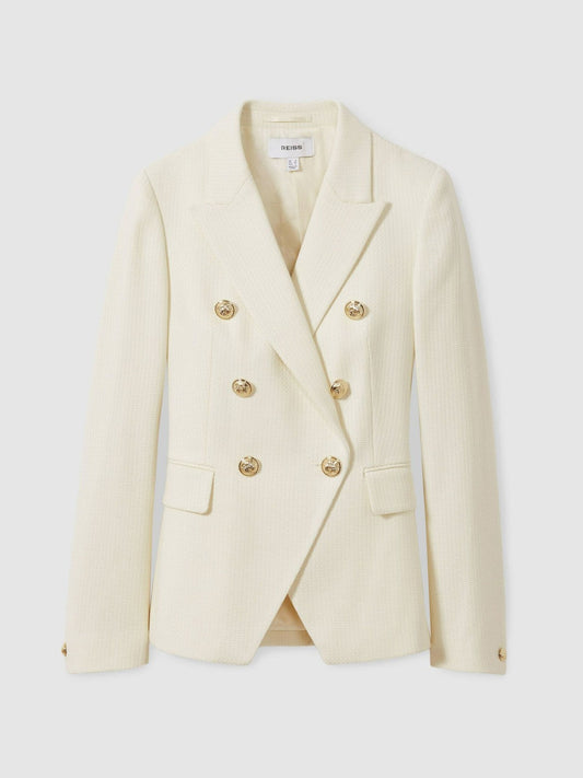 Petite Tailored Fit Textured Double Breasted Blazer White | Women