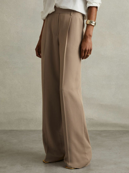 Petite Elasticated-Waist Wide-Leg Twill Trousers Mink Neutral | Women