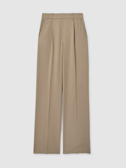 Petite Elasticated-Waist Wide-Leg Twill Trousers Mink Neutral | Women