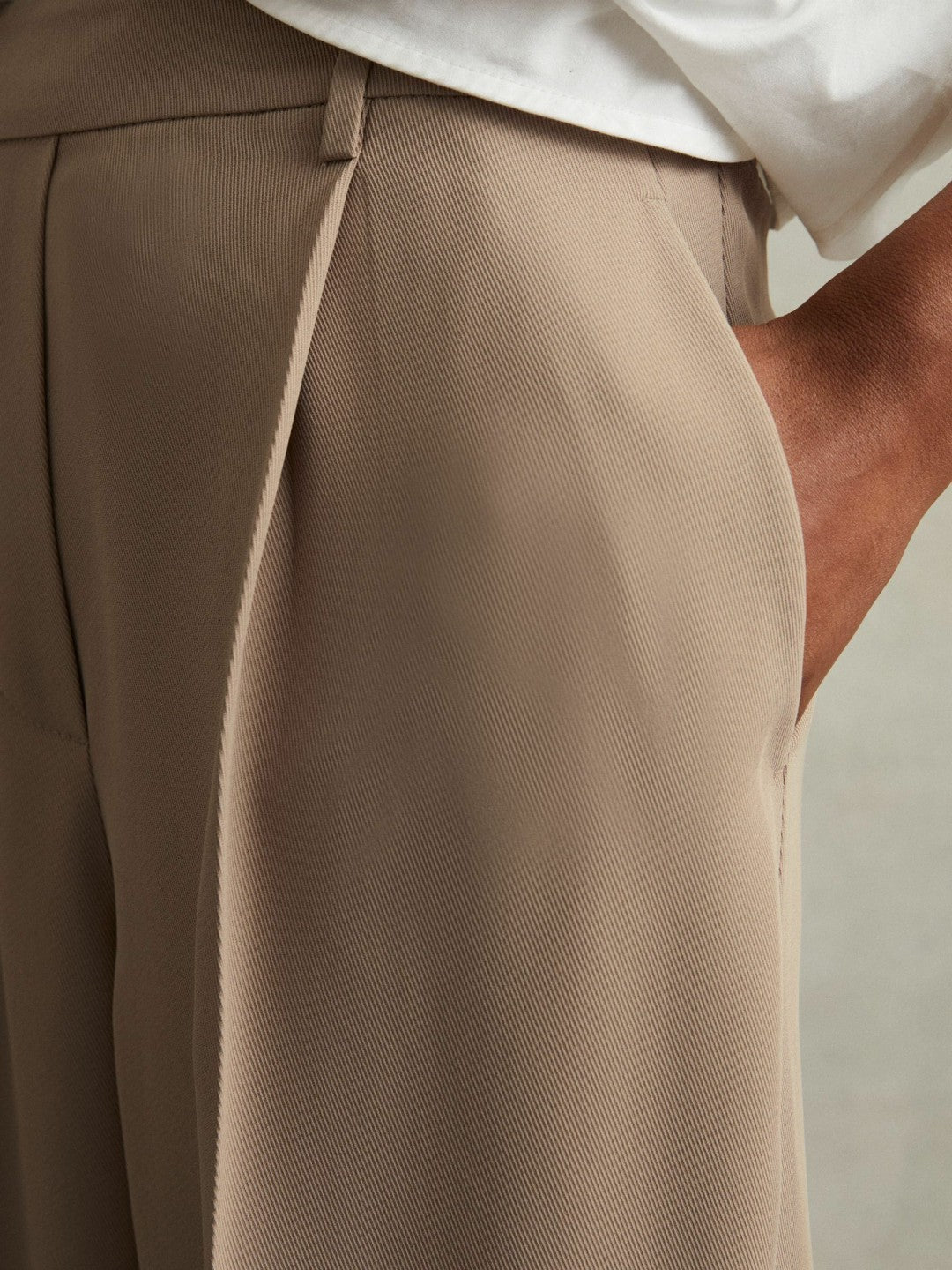 Petite Elasticated-Waist Wide-Leg Twill Trousers Mink Neutral | Women