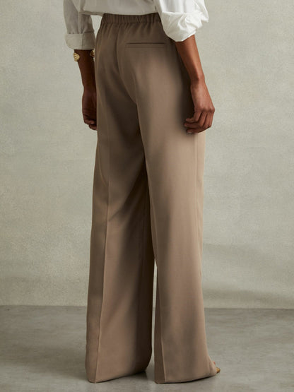 Petite Elasticated-Waist Wide-Leg Twill Trousers Mink Neutral | Women
