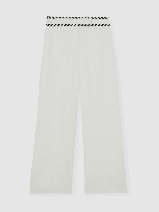 Petite Linen Wide-Leg Whipstitch Trousers White | Women