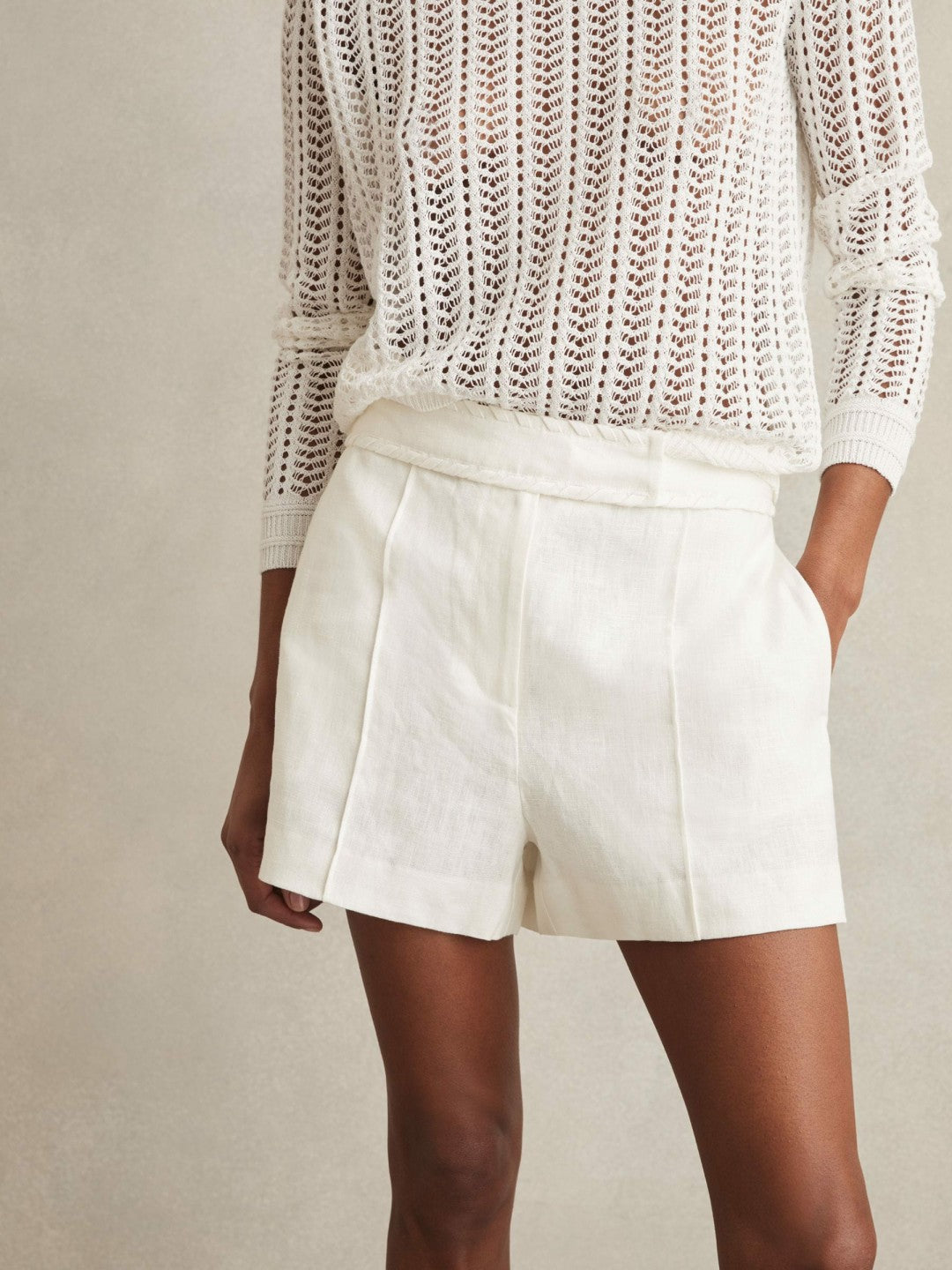 Linen Whipstitch Shorts White | Women