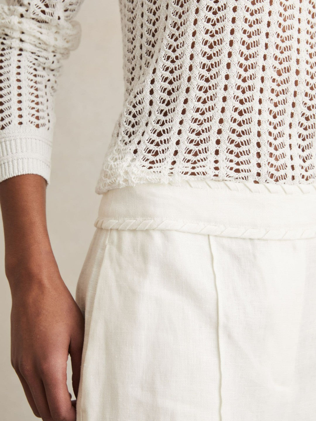Linen Whipstitch Shorts White | Women