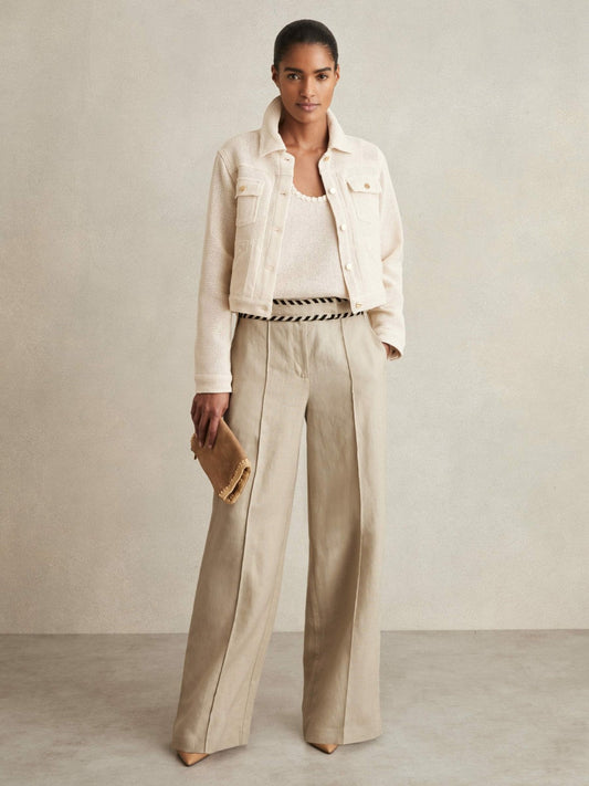Linen Wide-Leg Whipstitch Trousers Neutral | Women