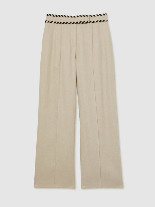 Linen Wide-Leg Whipstitch Trousers Neutral | Women