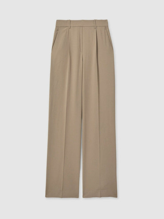 Elasticated-Waist Wide-Leg Twill Trousers Mink Neutral | Women