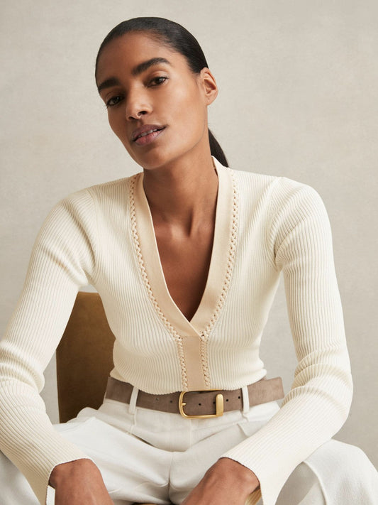 Craft-Stitch Rib-Knit Top Ivory | Women
