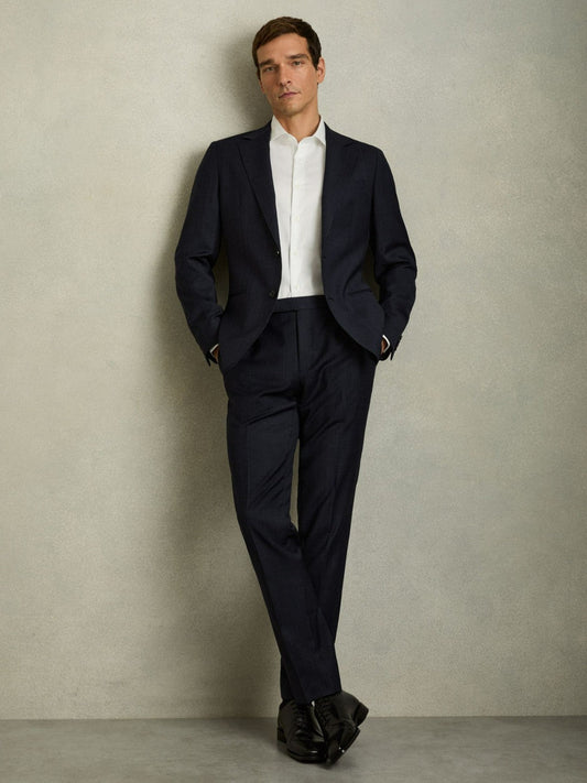 Slim-Fit Wool-Blend Textured Tailored Trousers Navy | Men
