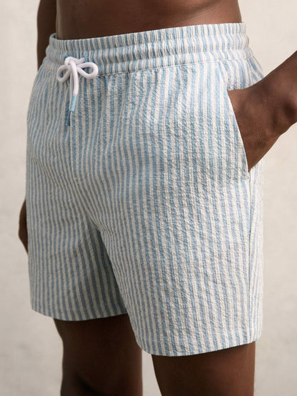 Seersucker Stripe Swim Shorts Soft Blue/White | Men