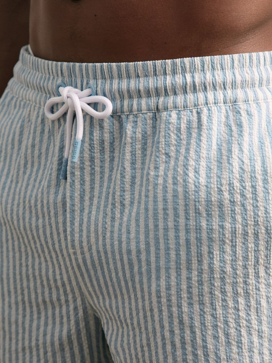 Seersucker Stripe Swim Shorts Soft Blue/White | Men