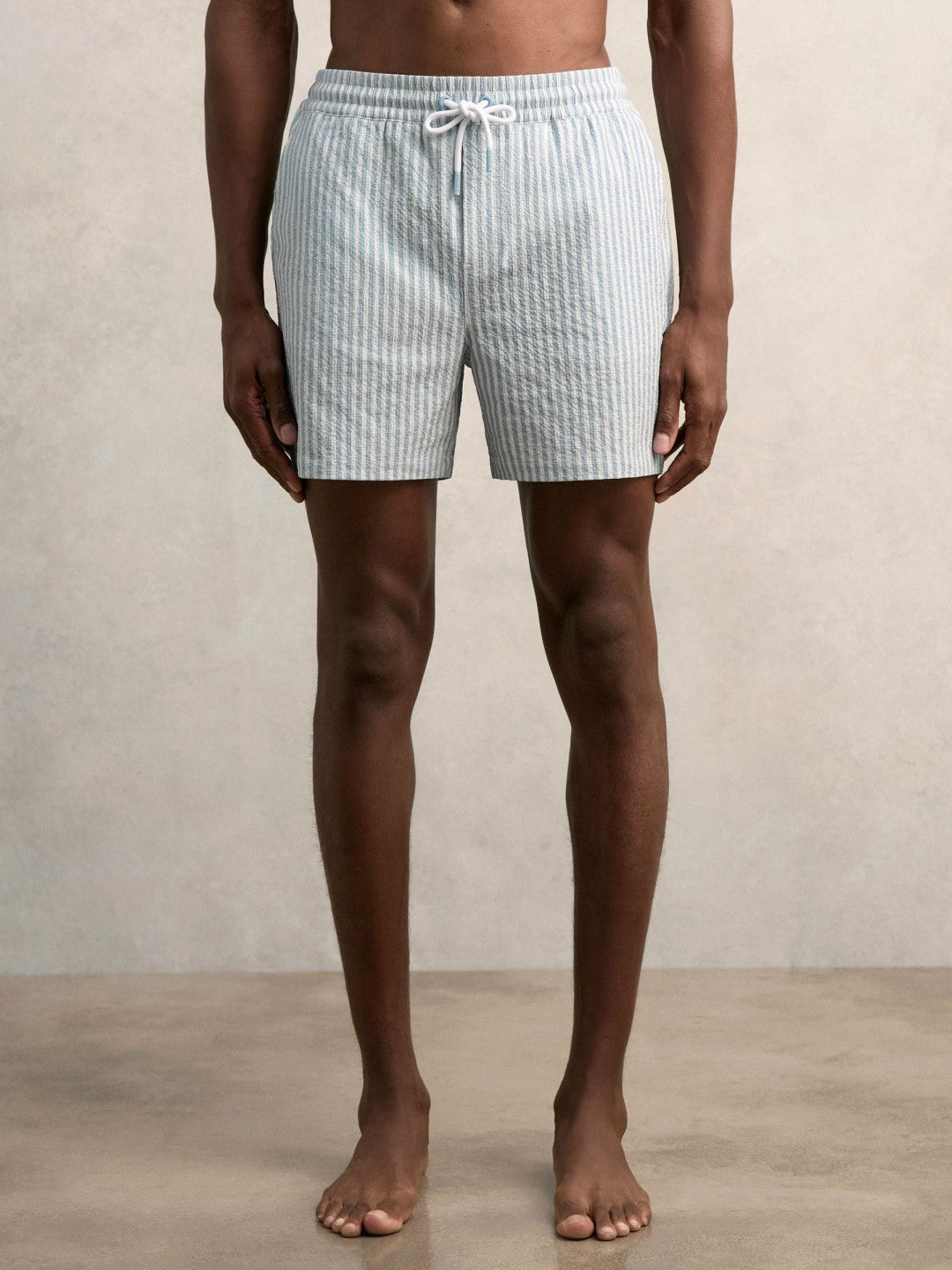Seersucker Stripe Swim Shorts Soft Blue/White | Men