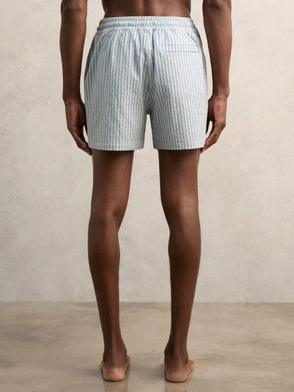 Seersucker Stripe Swim Shorts Soft Blue/White | Men