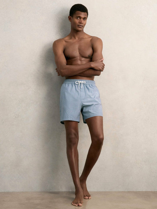 Drawstring Geometric Print Swim Shorts Airforce Blue | Men