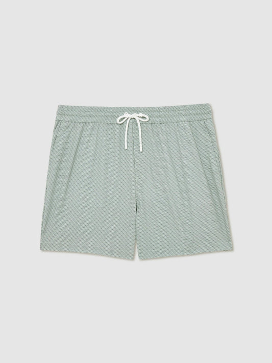 Drawstring Geometric Print Swim Shorts Pistachio Green | Men