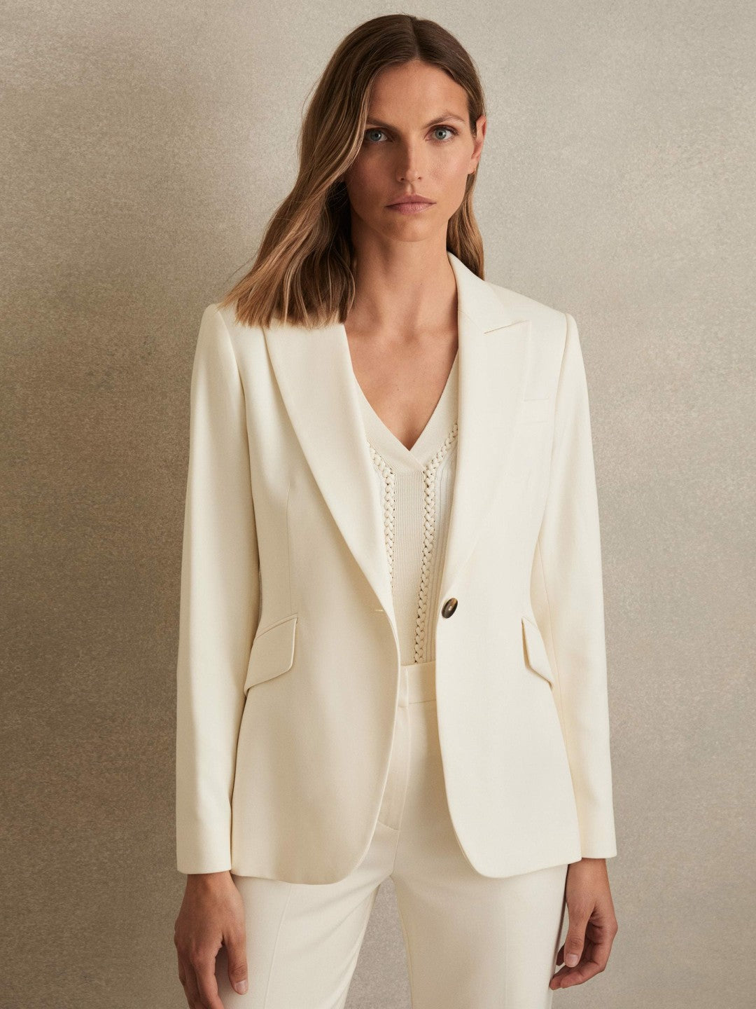 Single-Breasted Peak-Lapel Tailored Blazer Cream | Women