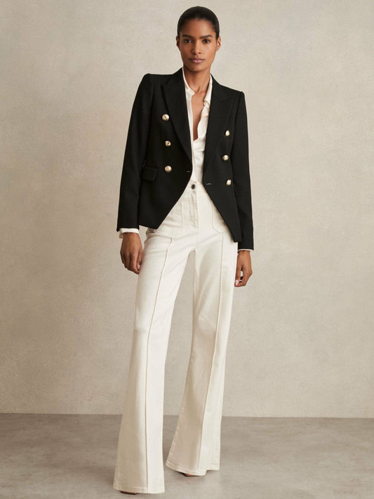 Petite Tailored Fit Textured Double Breasted Blazer Black | Women