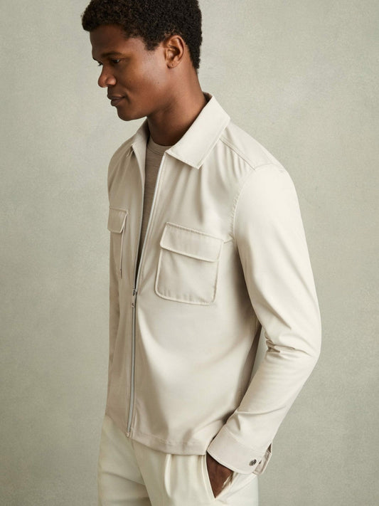 Technical Zip-Through Overshirt Stone | Men