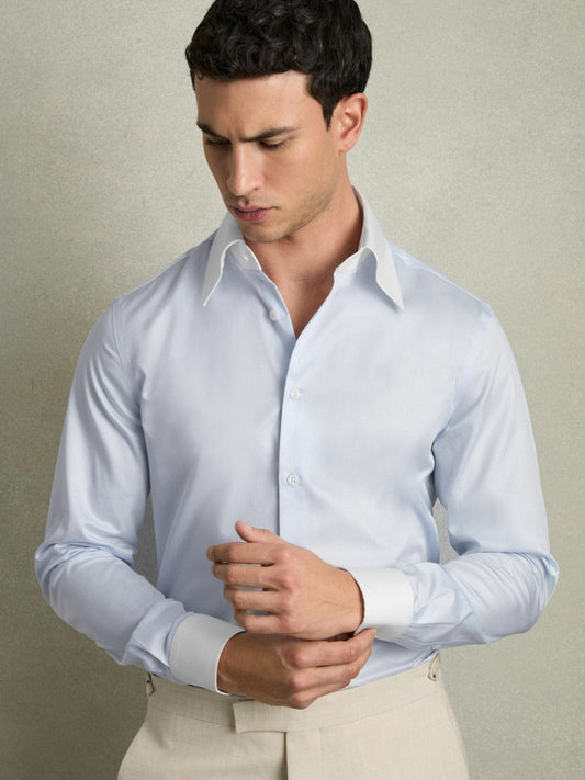 Regular-Fit Cotton Pin-Collar Shirt Contrast S Blue | Men