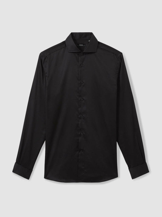 Regular Fit Slim-Fit Cotton Double-Cuff Shirt Black | Men