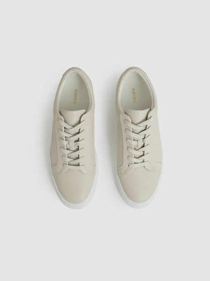 Tumbled-Leather Low-Top Trainers Off White | Men