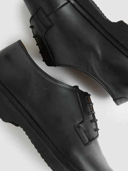 Leather Lace-Up Derby Shoes Black | Men