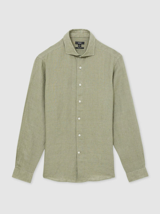 Linen Button-Through Shirt Thyme Green | Men