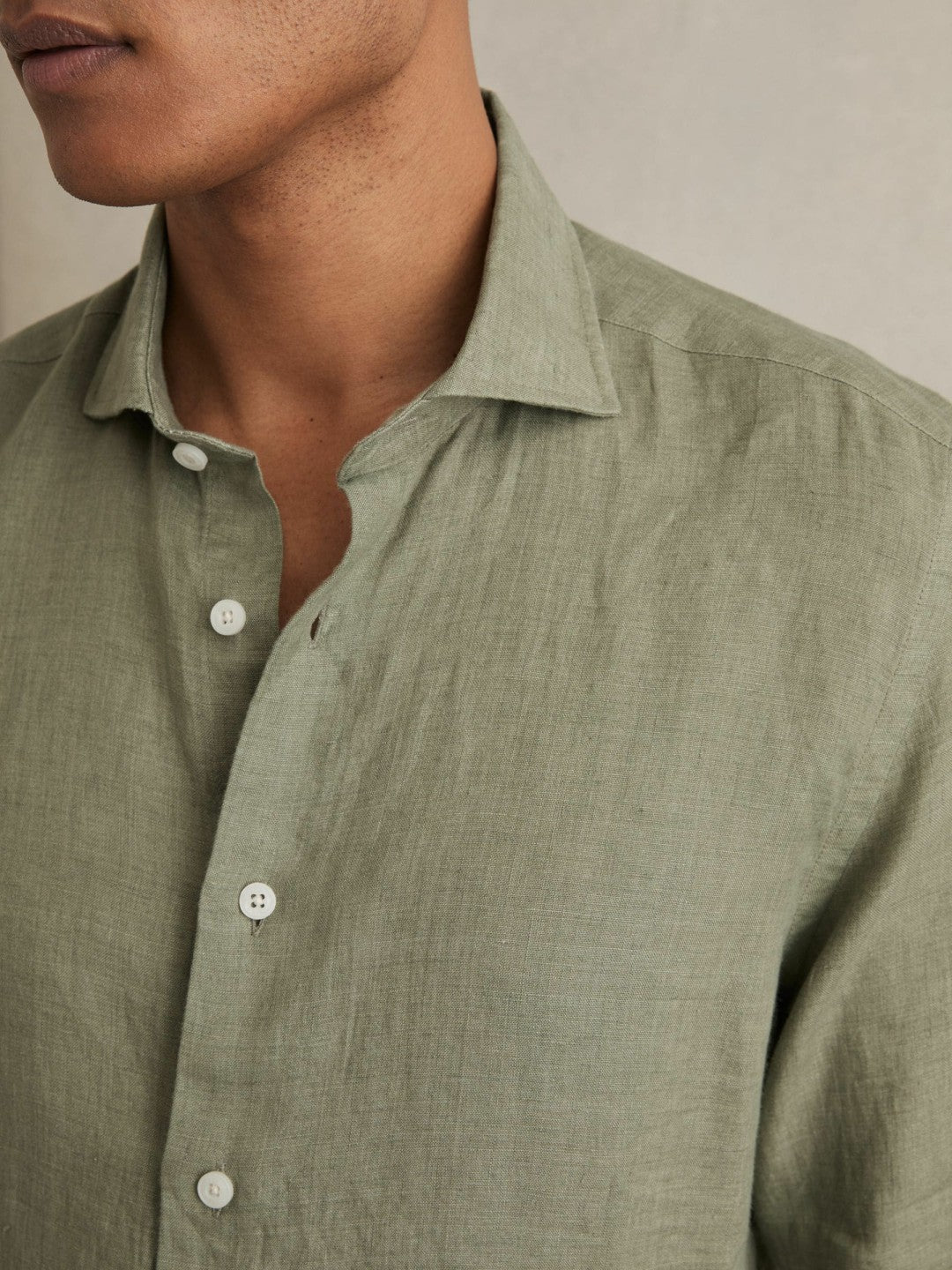 Linen Button-Through Shirt Thyme Green | Men