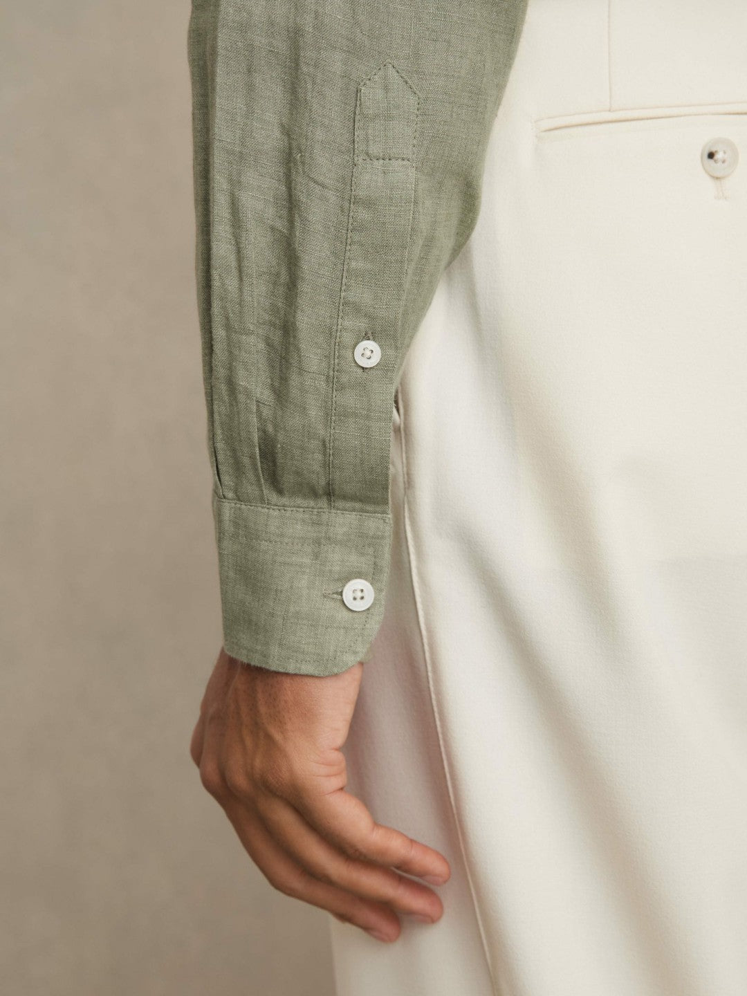 Linen Button-Through Shirt Thyme Green | Men
