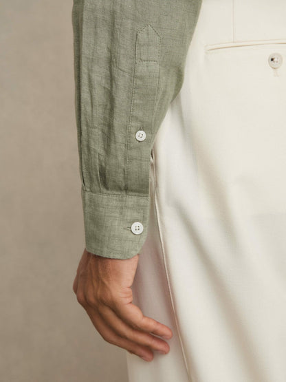 Linen Button-Through Shirt Thyme Green | Men
