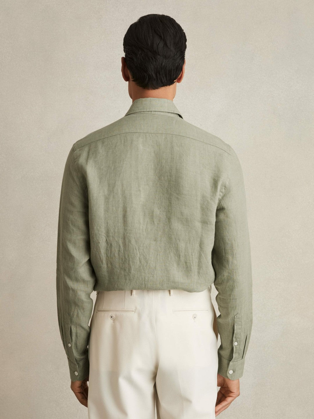 Linen Button-Through Shirt Thyme Green | Men