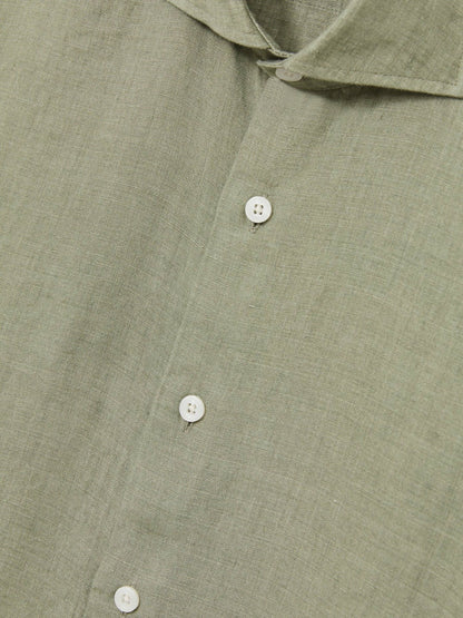 Linen Button-Through Shirt Thyme Green | Men