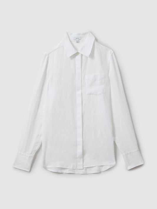 Linen Button-Through Shirt White | Women