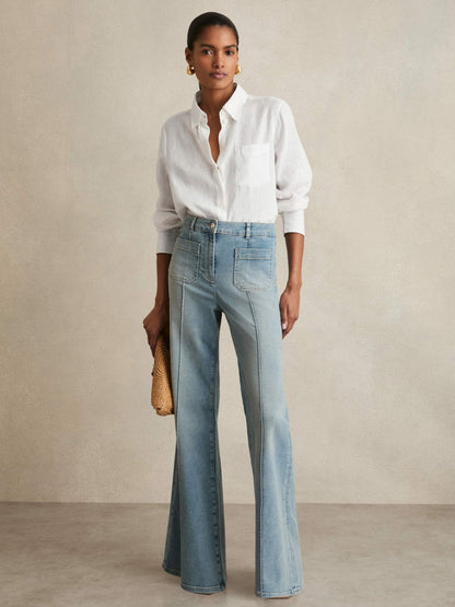 Linen Button-Through Shirt White | Women
