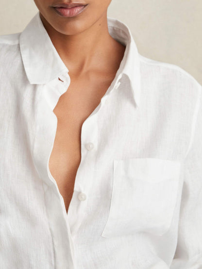 Linen Button-Through Shirt White | Women