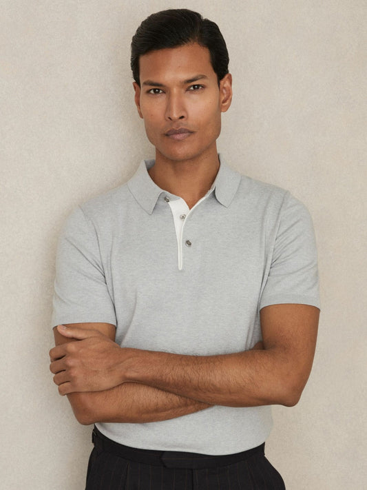 Contrast-Placket Polo Shirt With Cotton Washed Sage Green | Men