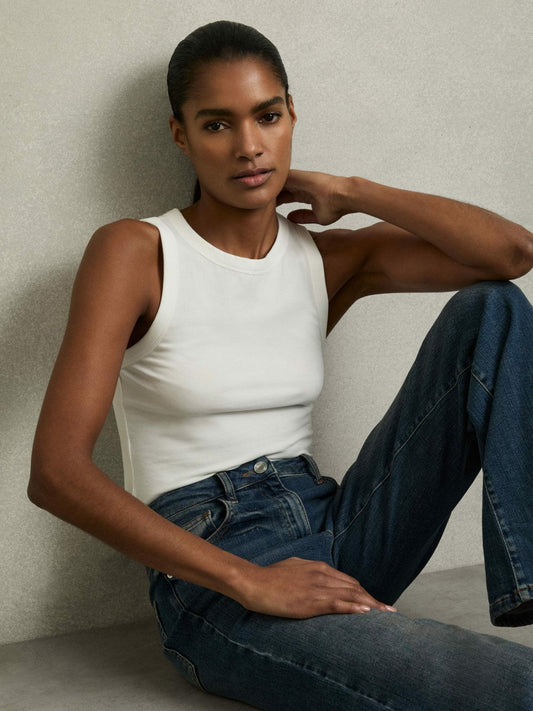 Stretch-Cotton Racerback Vest White | Women