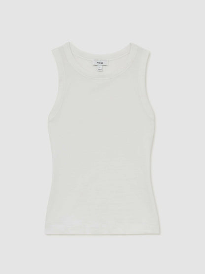 Stretch-Cotton Racerback Vest White | Women