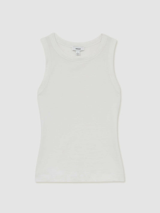 Stretch-Cotton Racerback Vest White | Women