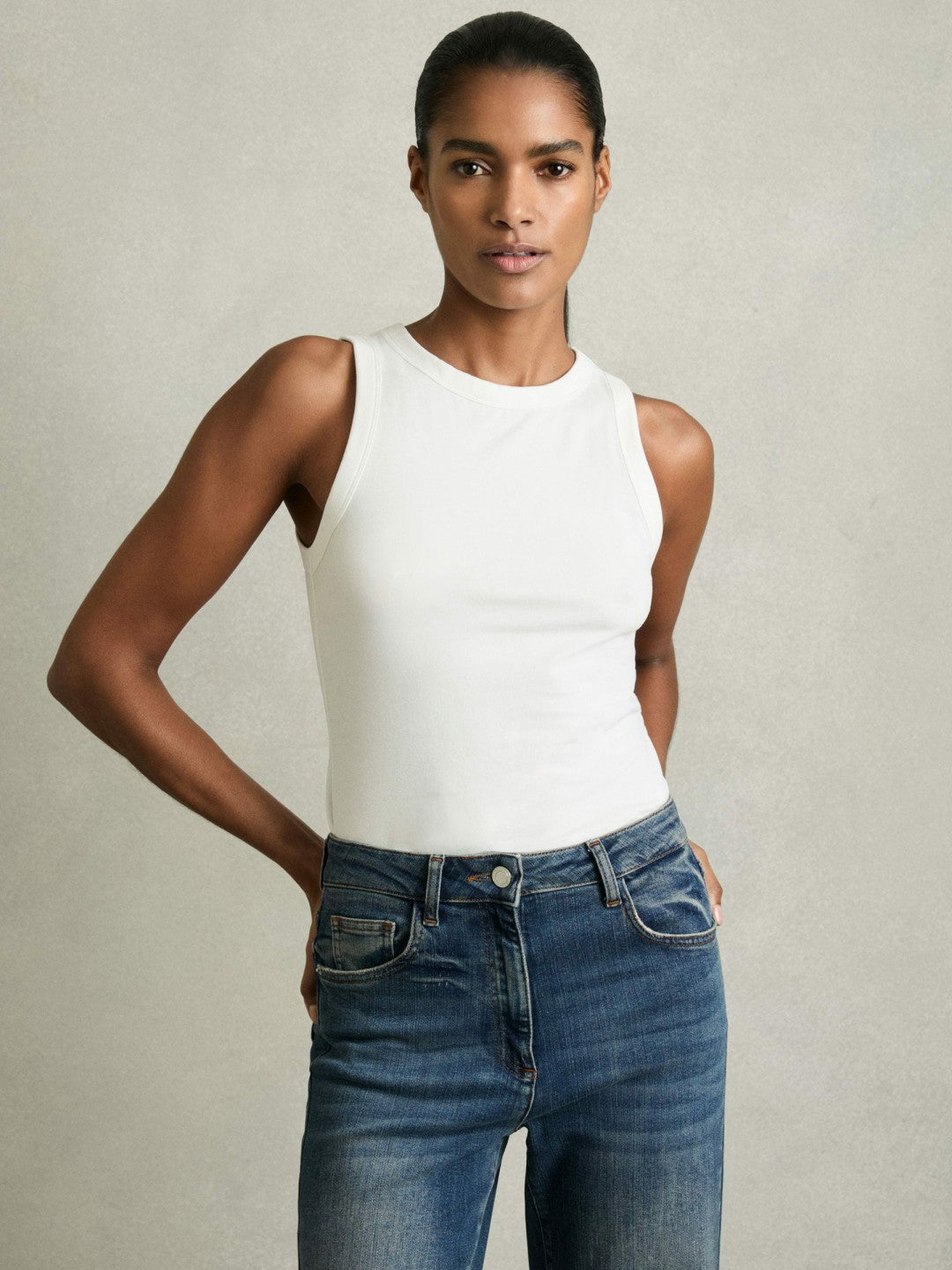 Stretch-Cotton Racerback Vest White | Women