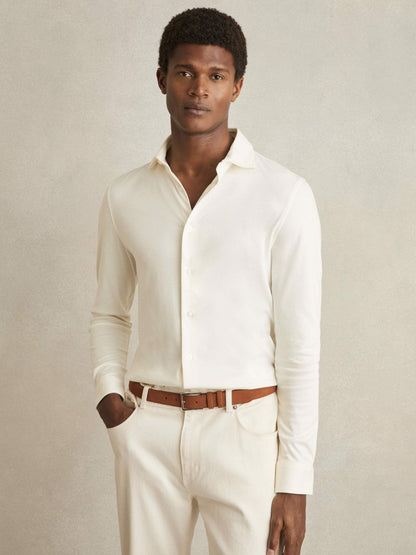 Cotton-Jersey Button-Through Shirt Ecru | Men