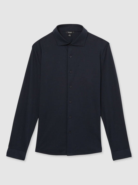 Cotton-Jersey Button-Through Shirt Navy | Men